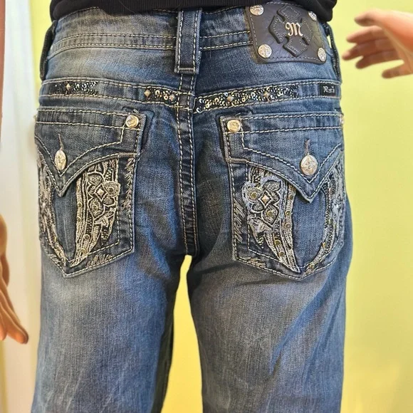 Signature Miss Me Women's Blue Embellished Capri - Picture 3 of 14